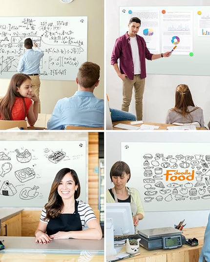 H-Qprobd Dry Erase White Board for Wall 72"x40" Magnetic Glass Frameless Whiteboard Mount for Home School Supplies or Home Office Decor, Includes 8 Magnets, 8 Markers and 2 Erasers