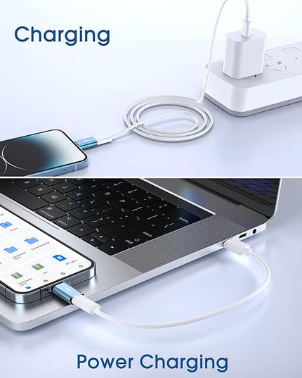TechMatte Female USB C to Male Lightning Adapter 2 Pack 2.2A Charging Data Transfer, Compatible with iPhone 14, 13, 12, 11 Xs SE iPad iPod AirPods, Not for Audio Headphones/OTG Android Anti-Lost, Blue