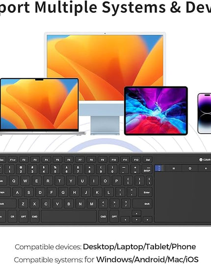 CZUR Rechargeable Bluetooth Keyboard with Touchpad, Portable Computer Keyboard with Trackpad, Wireless Ultra Slim Keyboard for PC/Laptop/Tablet/Phone, for Windows/Android/Mac/iOS