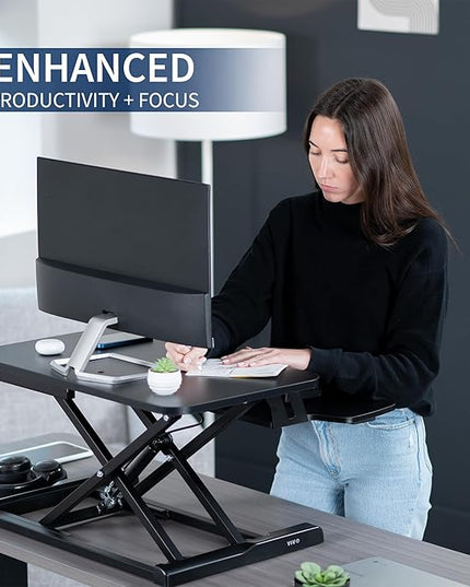 VIVO 28 inch Desk Converter, K Series, Height Adjustable Sit to Stand Riser, Dual Monitor and Laptop Workstation with Keyboard Tray, Black, DESK-V028KB