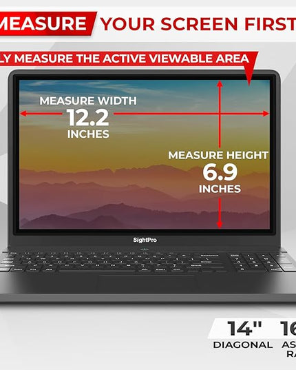 SightPro Magnetic Laptop Privacy Screen 14 Inch 16:9 - Removable Computer Privacy Filter Shield and Protector