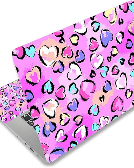 Laptop Skin Sticker Decal Cover, 11.6”12" 13" 13.3" 14" 15" 15.4" 15.6" Laptop Netbook Skins Sticker Notebook Protector (2 Wrist Pad Included), Removable Reusable, Easy to Apply, Pink Hearts Lovely