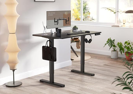 YDN Electric Standing Desk Adjustable Height, 48 x 24 Inches Stand up Desk with Cable Management, Home Office Desks with Splice Board & Black Frame, Black Top