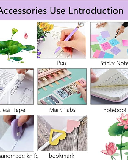Office Supplies,Desk Accessories,with Stapler, Tape Dispenser,Desk Organizer,Folding Phone Holder,Pen,Journal Notebook,Scissor,Staple Remover,Staples,Clear Tape,Sticky Notes,Paper Clips,Bookmark,Ect