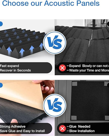 12 Pack Sound Proof Foam Panels for Walls,Self-Adhesive Foam Acoustic Panels Sound Absorbing,High Density Quick-Recovery Soundproof Wall Panels 12" X 12" X 1"-Black and Red