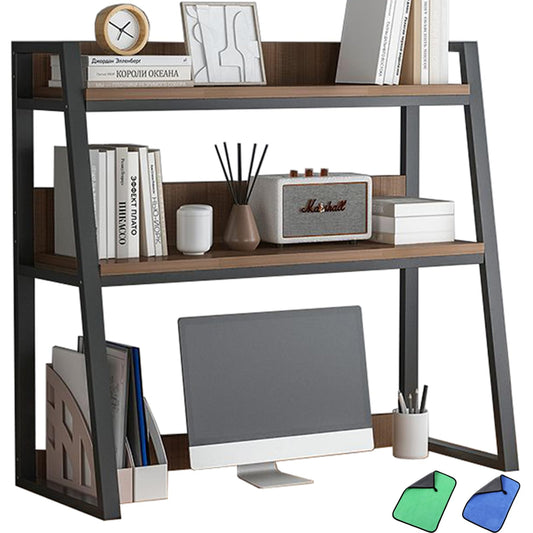Ladder Desktop Shelf, Desk Hutch 3-Tier for Computer Desk, Desktop Display Rack, Multipurpose Vintage Metal and Wood Desktop Bookshelf Storage Organizer for Dorm Office Home,Black b,22x13x35"