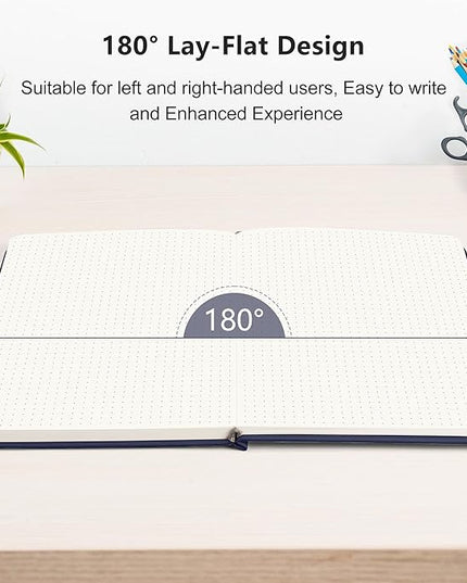 RETTACY Bullet Dotted Journal Notebook, 192 Pages, A5 Medium Size (5.7'' x 8.3''), Leather Hardcover, 100 GSM Thick Paper, for Bullet Journaling, Planning, Tracking (Navy Blue)