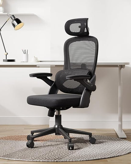 SIHOO Ergonomic Office Chair, Adjustable Lumbar Support, 110-130° Tilt, 3D Armrests, Rolling Computer Desk Chair with Headrest Black