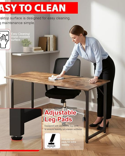 PayLessHere | 55 Inch Computer Desk | Vintage | Office Desk with Metal Frame, Adjustable Feet | Water-Resistant, Scratchproof Surface | Sturdy Writing Table for Home Office or Study | Pack of 1