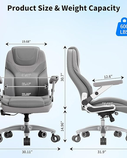 Big and Tall Office Chair with 5D Arms, 600lbs Fabric & PU Leather Heavy Duty Desk Chair, Adjustable Lumbar Support & Height, Tilt Function, High Back Ergonomic Executive Computer Chair