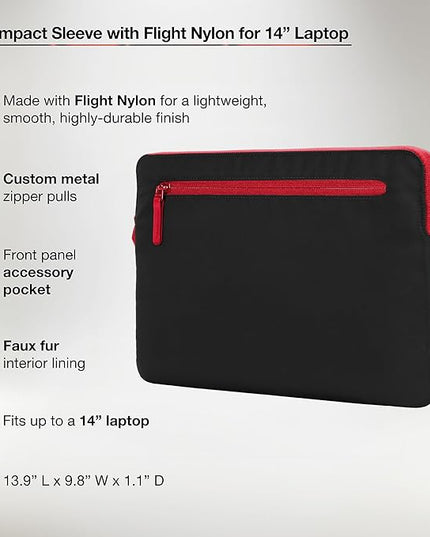 Incase Compact Laptop Sleeve with Flight Nylon - 14-inch MacBook/Laptop & iPad/Tablet Sleeve - Faux Fur Lining, Lightweight, Durable, Weather Resistant, Slip Pocket for Accessories - Black/Signal Red