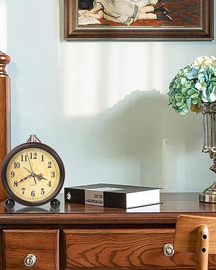 Blusaryme Loud Alarm for Deep Sleepers Desk Vintage Alarm Clock 5.25 inch Small Battery Operated Retro Clock Bedroom Live Room Decor Gift Clock