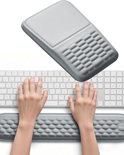 Vaydeer Wrist Rest for Computer Keyboard & Mouse Pad Set – Gray, Ergonomic Memory Foam Wrist Support, Non-Slip Keyboard Wrist Rest & Soft Mouse Pad for Typing Comfort & Wrist Pain Relief