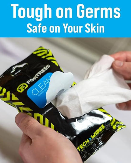 Fortress Electronic Wipes With Microfiber Cloth (25 ct, Pack of 24) To-Go Tech Wipes for Screens, Phones, Keyboards, TV Monitors, Computer Screens, and More [Travel Size] Skin-Safe