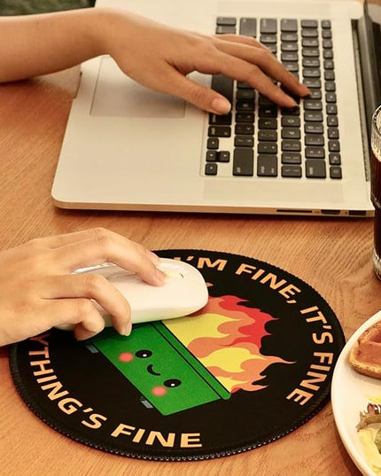 Dumpster on Fire Small Mouse Pad, Cute Funny Round Mousepad with Non-Slip Rubber Base, This is Fine Mouse Pads for Desk Accessories Laptop Gaming Office Supplies Decor(8.6 x 8.6 Inch)