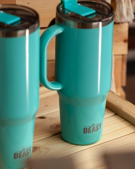 Beast 42 oz Tumbler with Handle Stainless Steel Vacuum Insulated Coffee Ice Cup Double Wall Travel Flask (Aqua Blue)