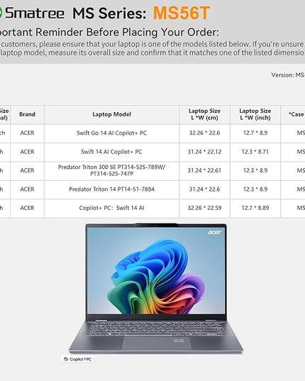 Smatree MS56T Hard EVA Protective Sleeve with Stand Compatible for 14 inch Acer Swift 14 AI Copilot+PC, for 14.5 inch Acer Swift Go 14 AI Copilot+PC, for 14inch Predator Triton 300 SE PT314/Triton 14