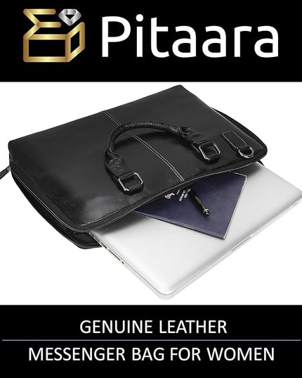 Pitaara Genuine Leather Women's Laptop Bag For Laptops Size 14"