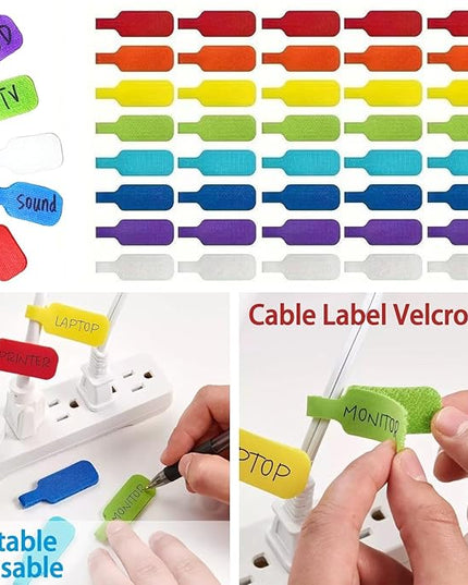 40 Pcs Cable Labels, Write On Cord Labels Tags for Electronics,Cable and Wire Tags,Reusable Large Size Plastic Velcro Label for Charging Cords Management and Identification (8 Colors)