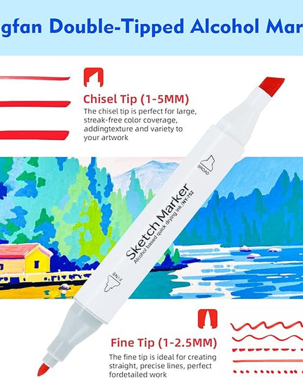HOMSAILMO-60 Color Alcohol Marker Painting Set, Chisel and Exquisite Double Headed Adult Coloring Pen, Non Bleeding, Creative Drawing, Sketching, Illustration, Card Making, Artist Gift, Ergonomic Grip