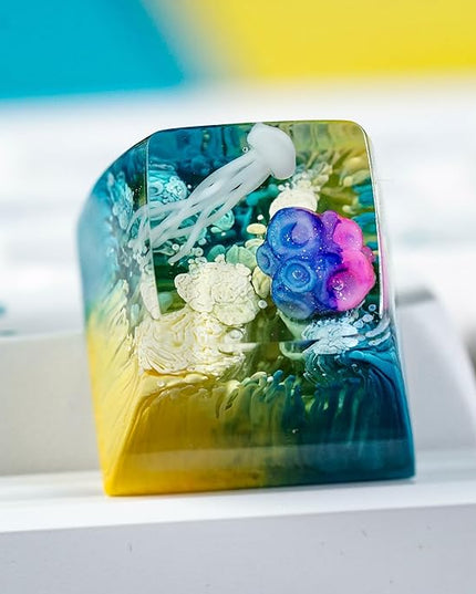 Jellyfish Artisan Keycap Vibrant Tropical Reef R1 SA Profile Custom Sea Creature Keycaps 1U ESC Handmade Gaming Sea Resin Key Cap Cherry MX Switch Compatible Mechanical Keyboard Jellyfish Lover Gift