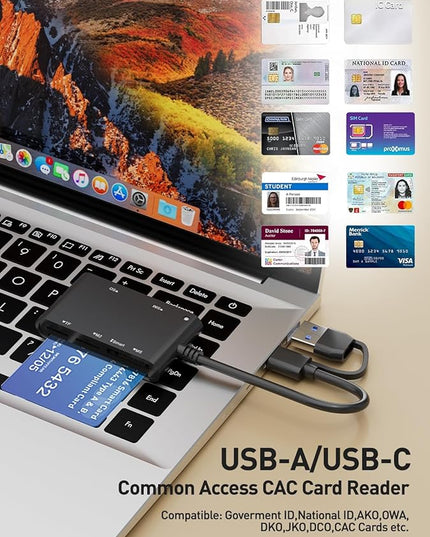 Type C/USB SIM Card Adapter - 7 in 2 CAC Smart Card Reader Military, MS Pro Duo/SD/TF/M2/ID/IC/PIV/SIM Card Reader, Memory Stick Pro Duo Adapter SIM Card Reader for Computer,PC,Windows,Linux,MacOS