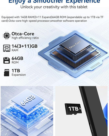 2025 Upgraded Android Tablet with Charging Speaker Dock, 2 Years Protection, Octa-Core CPU, 14GB+64GB Storage with 1TB Expansion, WiFi 6, BT5.3, Google Tablet, US Version