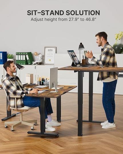 Marsail 63×55 in Electric Corner L Shaped Standing Desk with 4-in-1 Electrical Outlet, Headphone Hook & Memory Functions, Ergonomic Sit Stand Home Office Computer Desk & Gaming Table,Rustic