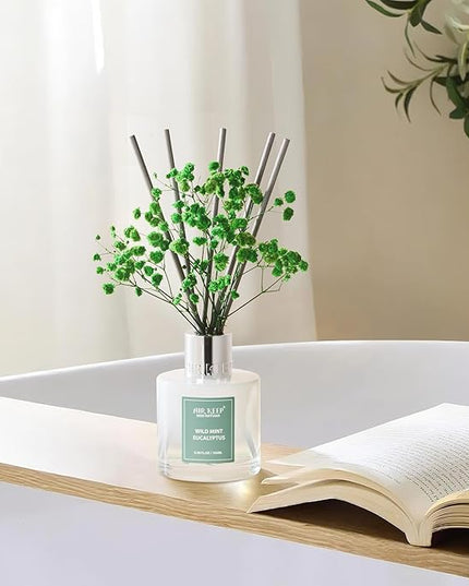 Airkeep Reed Diffuser Set,3.38 fl oz (100 ml) - Wild Mint&Eucalyptus Oil Diffusers with 8 Reed Sticks, Home Fragrance Reed Diffuser for Bathroom Shelf Decor