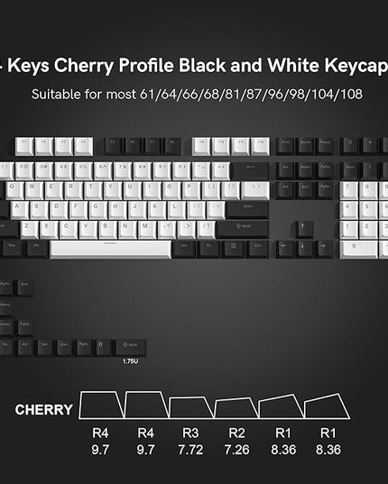 XVX White and Black Keycaps, Shine Through PBT Keycaps Cherry Profile, Custom Key caps Doubleshot 124 Keys Set, Universal Compatiability for 60%, 65%, 75%, 100% Keyboard