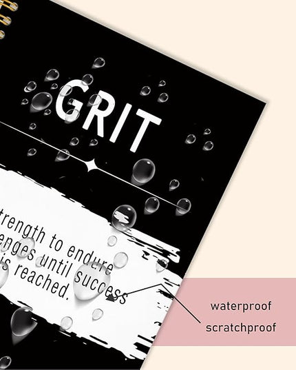 Grit Quotes Notebook Journal, Inspirational Office Notebooks for Work, Motivational Gifts for Women Men, Gifts for Office Coworkers, Black Hardcover Spiral Notebook 5.5x8.3