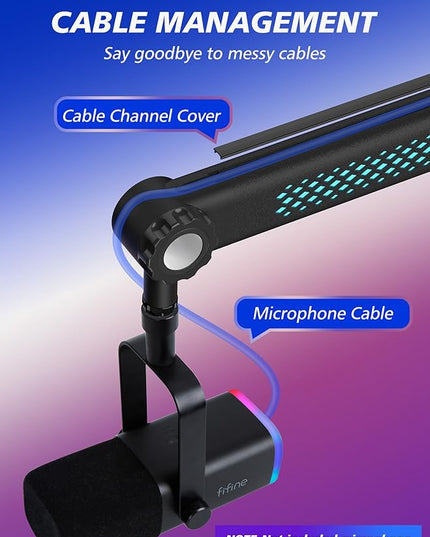 YOUSHARES Microphone Stands Compatible with Blue Yeti，HyperX，FIFINE AM8，Shure Mic，Rode PodMic and Most Microphones，Mic Boom Arm with Sound-Activated Lighting & App Control