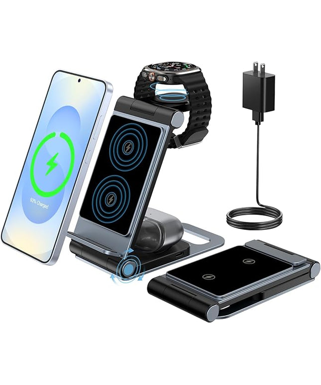 Wireless Charger for Samsung 3 in 1 Wireless Charging Station Foldable Wireless Charger Stand for Samsung S25 Ultra S24 S23 S22 Z Flip Z Fold 7 6 5 4 3 for Galaxy Watch 8/7/6/5/4/ Galaxy Buds