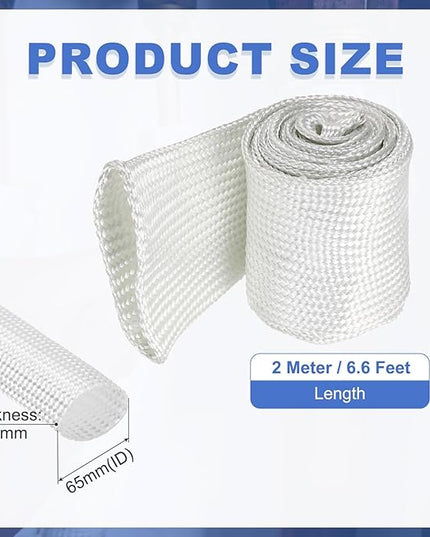 uxcell Insulation Cable Protector,65mm/2.56 Inch-2m/7 Feet High Temp Fiberglass Sleeve White