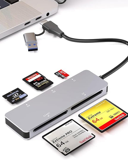 CFast 2.0 Card Reader, 5-in-1 USB A & USB C CFast Card Reader/SD/Micro SD/XD/CF Card Reader, 5Gbps Multi Memory Card Adapter Simultaneous Read CFast/CF/SD/TF/XD Cards for Camera/Computer/Phone/PC