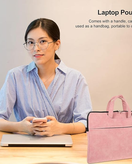 TOBBOMEY Portable Laptop Handbag for Women 15.6 Inch Pink Tablet Shoulder Bag with Adjustable Strap Waterproof Crossbody Computer Bag for Travel and Work