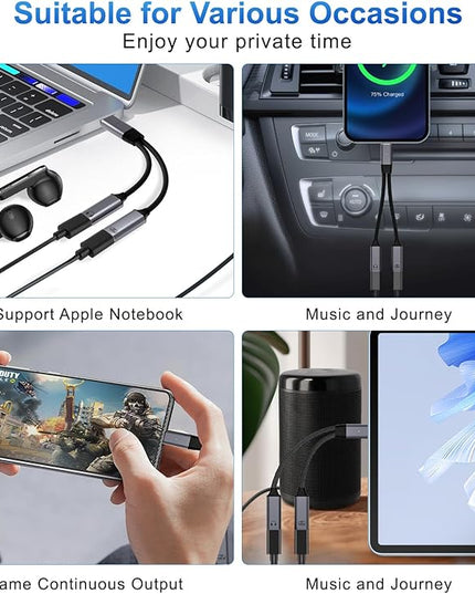USB C Splitter，2 in 1 USB C Headphone and Charger Adapter Audio Dongle Cable with PD 100W for iPhone 16 15 Pro Max, Pixel 9 8 7, Galaxy S24 S23 S22, iPad Pro