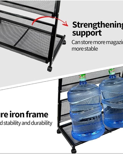 floor magazine rack brochure display stand for offices and public reception area，literature rack with 4 Universal wheels (59"×27"×14")