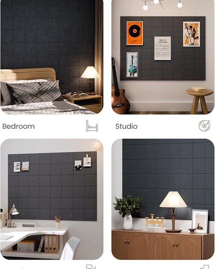 Fluxynara Large Felt Bulletin Board 48" x 36" Cork Board Alternative-12 Pack with 70 Safe Removable Adhesive Tabs, Cork Boards for Walls for Home Office Classroom Pin Board-Deep Charcoal Blue