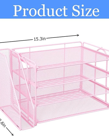 gianotter 4-Tier Paper Organizer With Magazine Holder, Desk Organizers and Accessories, Desk Accessories & Workspace Organizers, File Organizer for Office Supplies Storag (Pink, 4-Tier)