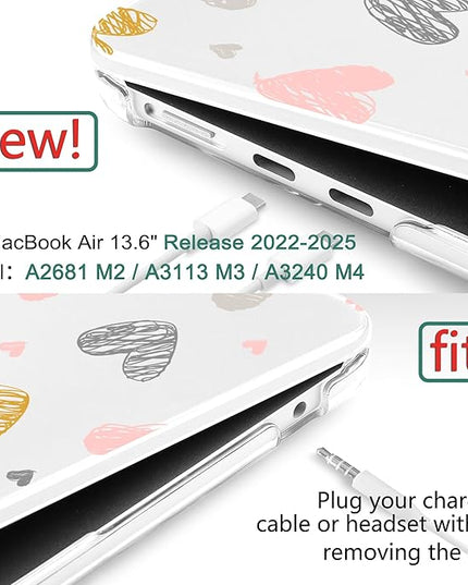 DONGKE for M4 MacBook Air 13.6 Inch Case 2025 2024 2023 2022 Model A3240 A3113 A2681 M3 M2 Chip, Plastic Hard Shell Case Cover with Touch ID for MacBook Air 13 Inch M4 - Hearts