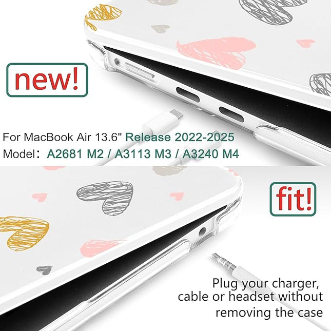 DONGKE for M4 MacBook Air 13.6 Inch Case 2025 2024 2023 2022 Model A3240 A3113 A2681 M3 M2 Chip, Plastic Hard Shell Case Cover with Touch ID for MacBook Air 13 Inch M4 - Hearts