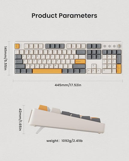 Wireless Mechanical Keyboard,104 Keys 100% Full Size with Number Pad,Gasket Mounted Creamy Sound,Hot Swappable,Knob& Media Keys,Bluetooth/2.4GHz/USB-C for Gaming/Typing/Win/Mac/PC (Retro Beige)