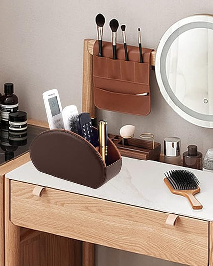 RHCSZ Remote Control Holder with 5 Compartments TV Remote Caddy Store Box,Desktop Organizer for Controller, Glasses and Media Player,Pen Storage (Brown)