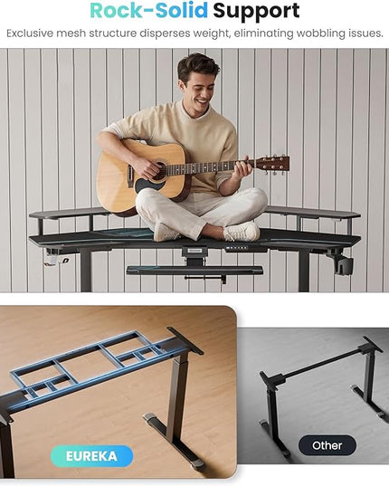 EUREKA ERGONOMIC Gaming Desk, Standing Desk w Keyboard Tray, 72" Wing Shaped Music Studio Table with LED Shelves, Gaming Recording Live Stream, Slot Design