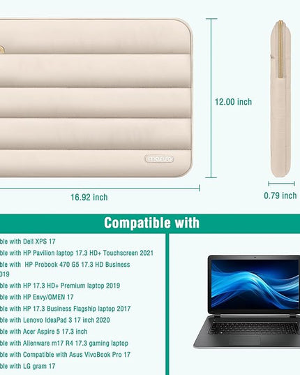 MOSISO 17-17.3 inch Laptop Case, 17.3 inch Puffy Laptop Sleeve Compatible with Dell XPS/HP Pavilion/Ideapad/Acer/Alienware/HP Omen Notebook Computer, Polyester Horizontal Bag with Small Case, Sand