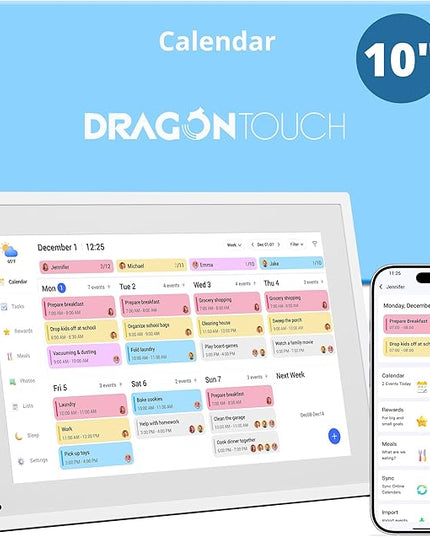 Dragon Touch 10.1 inch Digital Calendar Chore Chart – Interactive Touchscreen, Smart Family Planner, Hearth Display Desk Digital Calendar Best Gifts for Christmas, Wedding, Mom
