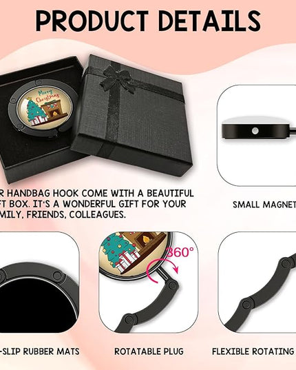 YAZMEEN Merry Christmas Foldable Purse Hook for Table, Women's Handbag Hanger Holder, Portable Purse Table Hanger, Christmas Decor Gifts for Women, Funny Desk Hook Gifts for Mom Wife Sister Friend
