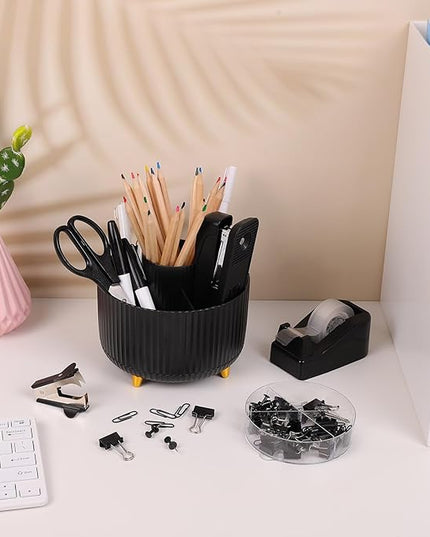 SKYDUE Black Office Supplies, Black Office Desk Accessories 10PCS, Pencil Holder for Desk, Stapler, Tape Dispenser, Scissors, Ruler, Clips and 1000pcs Staples, Desk Supplies Set