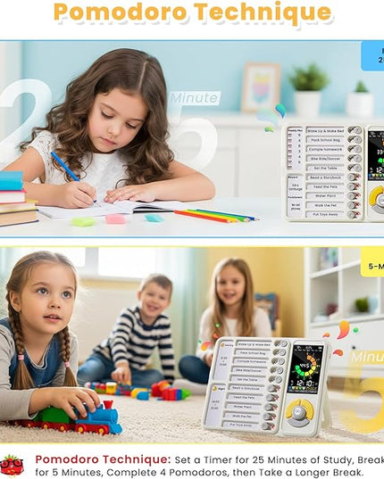 5 IN 1 Visual Timer for Kids/Adults with Chore Chart, ADHD Tools 12/24H Silent Task Timer and Pomodoro Timer, ADHD & Autism Sensory Products, Visual Schedule for Kids Back to School Supplies Off-white